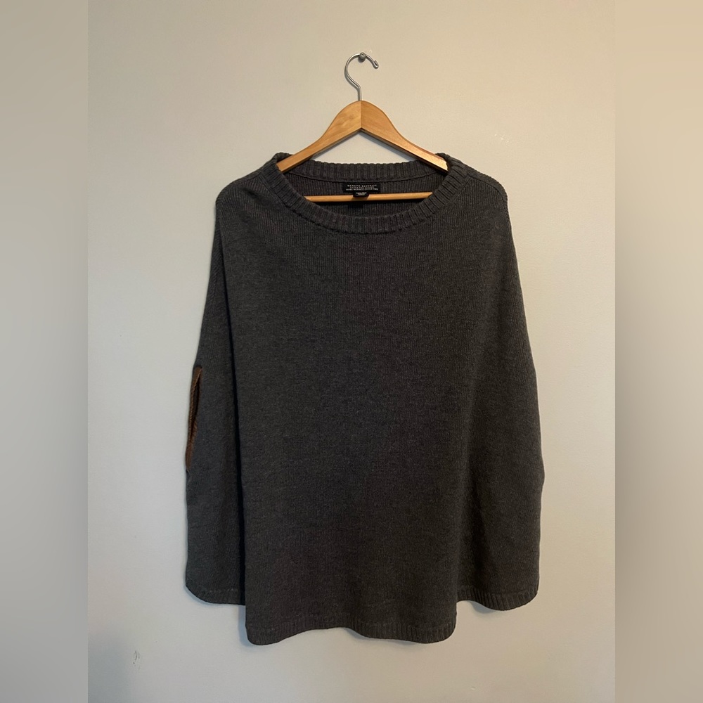 Banana Republic Merino Wool Poncho with leather arm slit detail